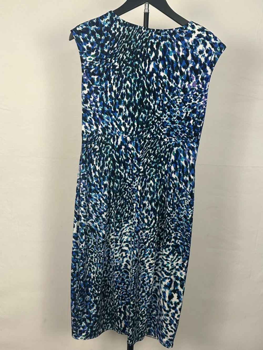 London Times Blue Multi-Print V-Neck Sheath Dress - Picture 3 of 5
